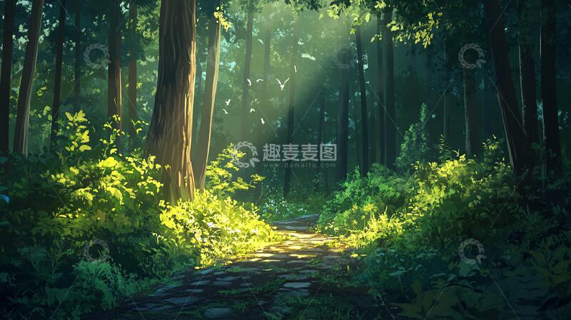 高清大图下载【趣麦麦图】林间小道手绘16