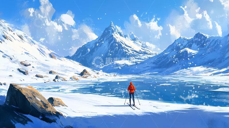 高清大图下载【趣麦麦图】雪山原画插画雪景场景