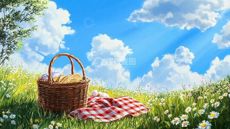 高清大图下载【趣麦麦图】郊外合成图野餐插画电脑
