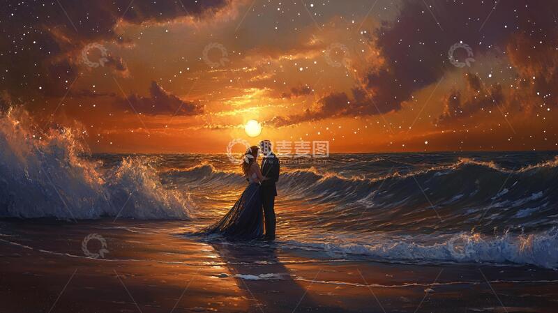 高清大图下载【趣麦麦图】浪漫海边插画1