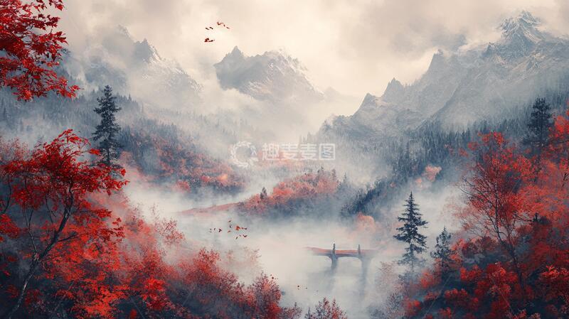 高清大图下载【趣麦麦图】红枫早晨风光5