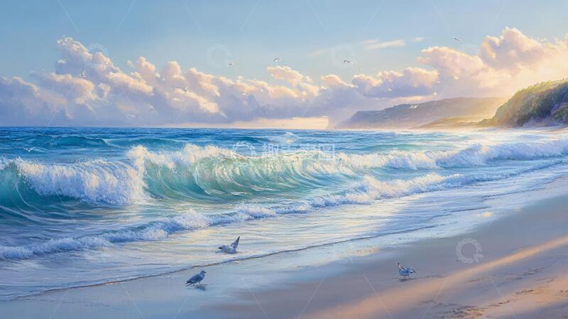 高清大图下载【趣麦麦图】唯美海岸风景插画31