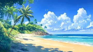 动漫海边海边插画唯美2