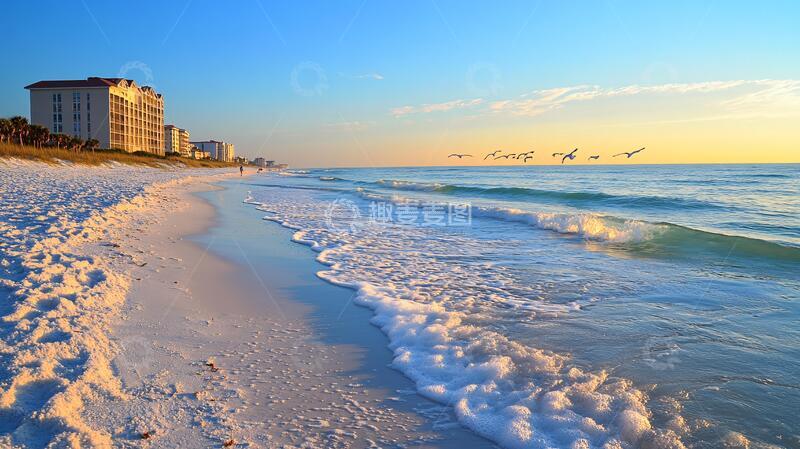 高清大图下载【趣麦麦图】威尼斯海滩海滩清晨沿岸