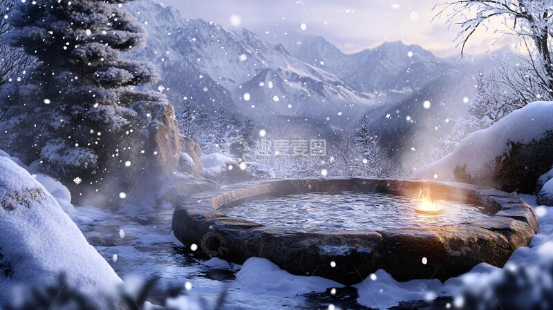 高清大图下载【趣麦麦图】山间温泉雪景