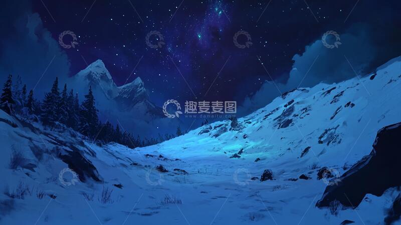 高清大图下载【趣麦麦图】雪山原画夜色夜景场景
