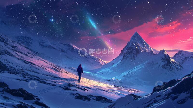 高清大图下载【趣麦麦图】极光下的徒步之旅
