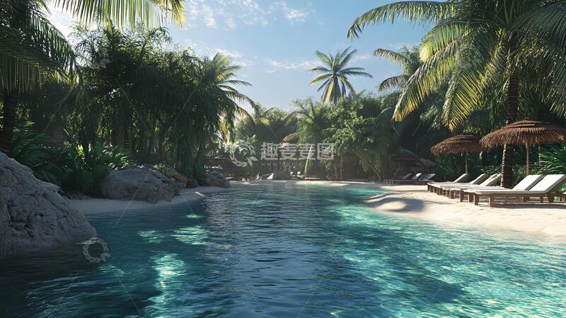 高清大图下载【趣麦麦图】椰林泳池椰林风情风光