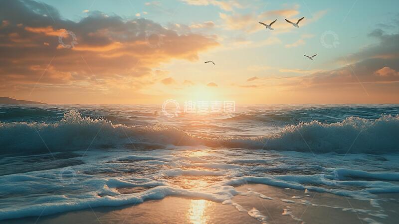高清大图下载【趣麦麦图】大海日出背景图片1