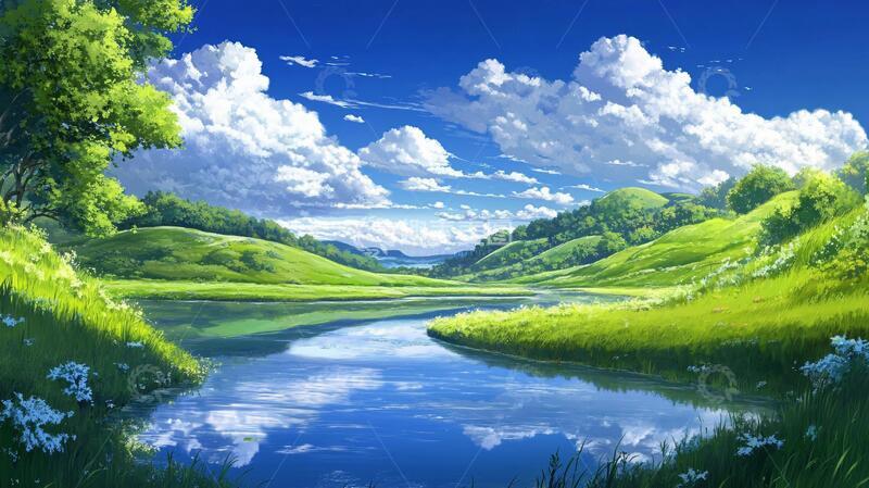 高清大图下载【趣麦麦图】宽屏风景画绿色电脑绘画