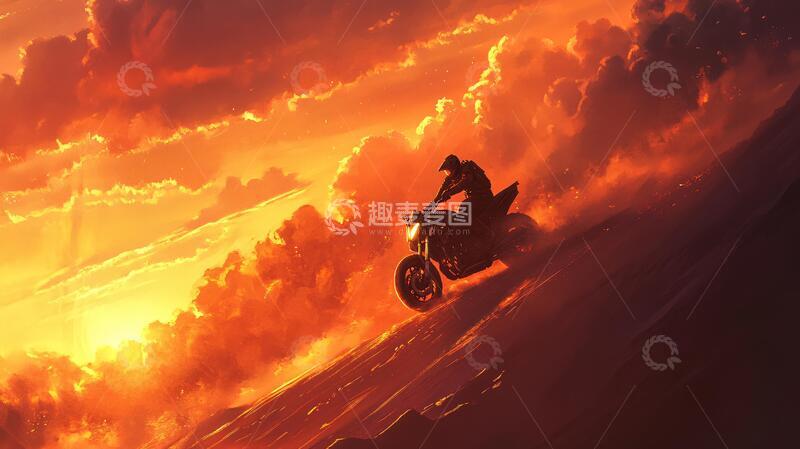 高清大图下载【趣麦麦图】沙漠夕阳下的运动轨迹