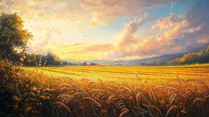 高清大图下载【趣麦麦图】油画麦田风光4