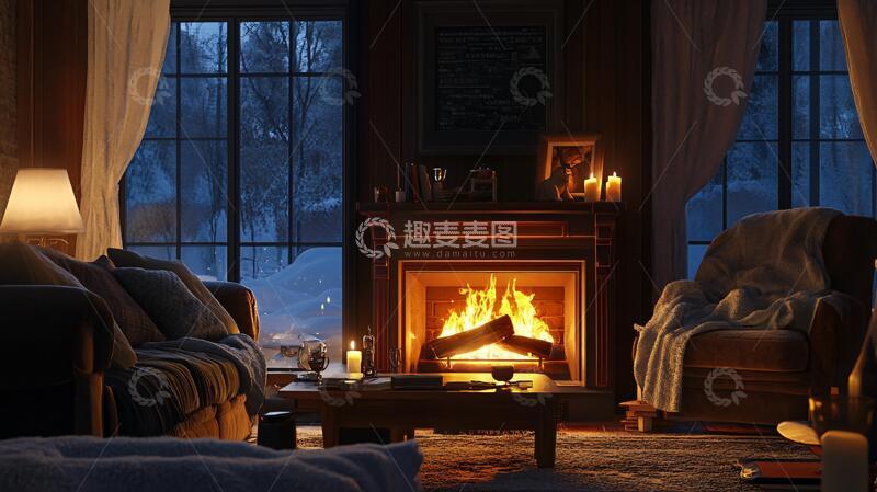 高清大图下载【趣麦麦图】室内舒适冬天地炉2