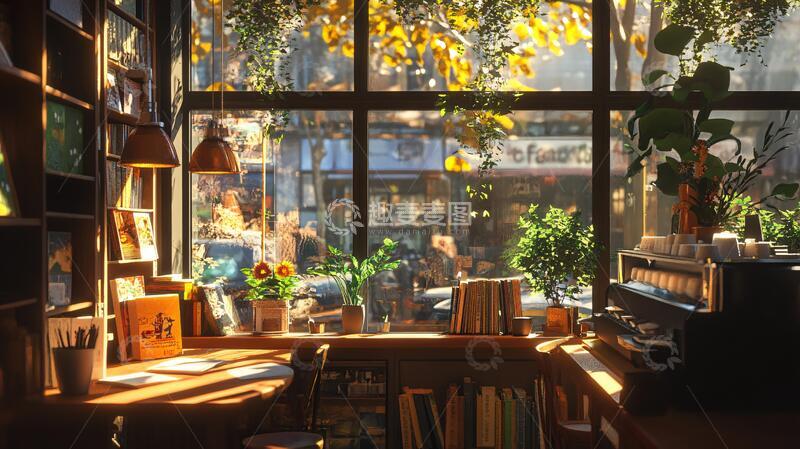 高清大图下载【趣麦麦图】书店阳光书吧内景书店