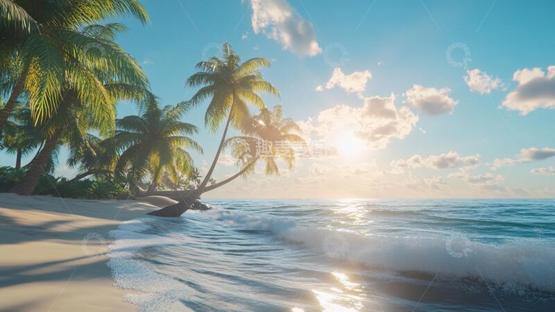 高清大图下载【趣麦麦图】海边夕阳椰树5
