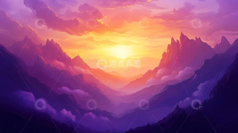 高清大图下载【趣麦麦图】黄昏远山插画7