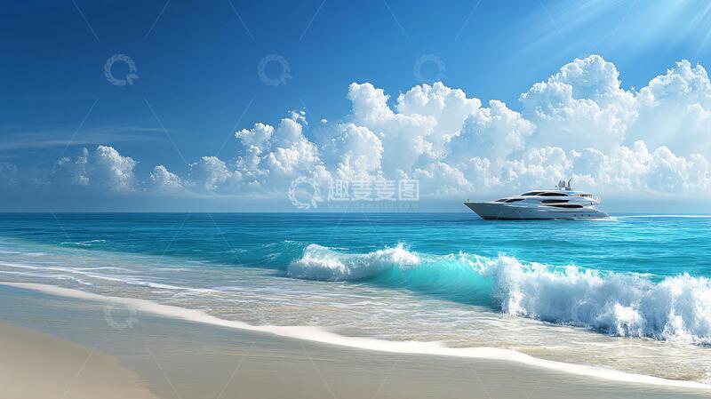 高清大图下载【趣麦麦图】海滩风景海边船舶