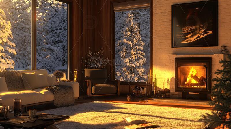 高清大图下载【趣麦麦图】模型雪景雪景场景壁炉