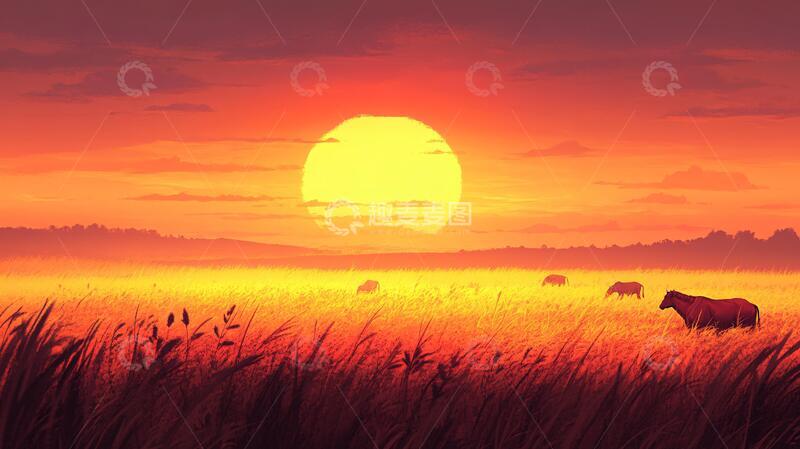 高清大图下载【趣麦麦图】荒野黄昏插画30