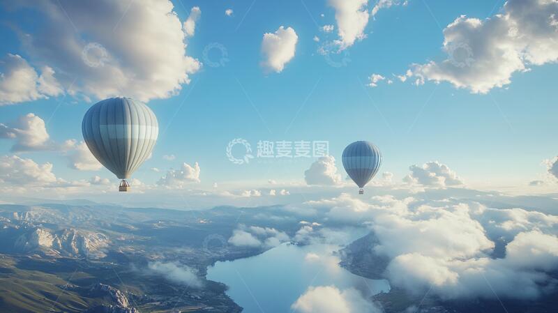 高清大图下载【趣麦麦图】热气球云海风光地貌飞马