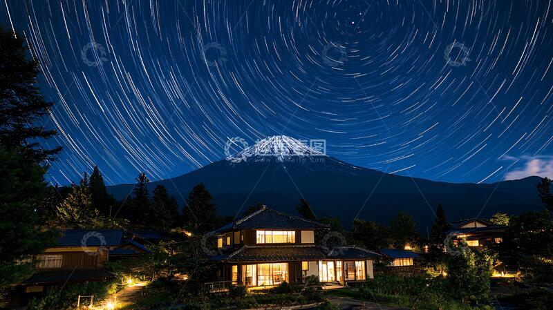 高清大图下载【趣麦麦图】灯光富士山夜景
