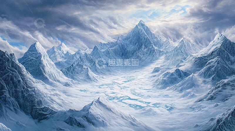 高清大图下载【趣麦麦图】雪山原画油画电脑绘画