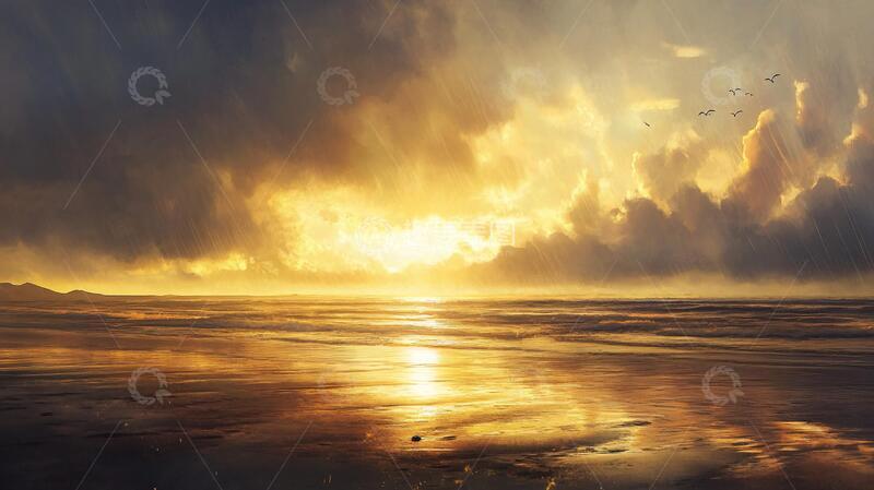 高清大图下载【趣麦麦图】耶稣光海面海景霞光宽幅