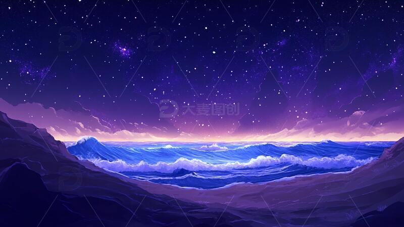 插画海平面插画场景壁纸