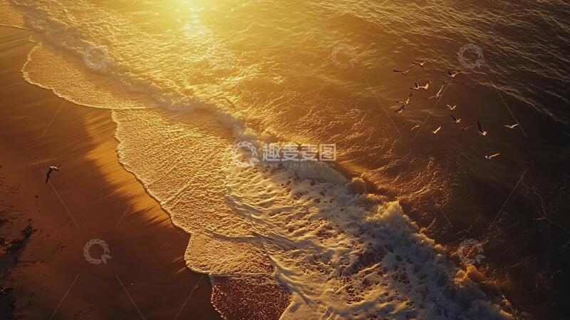 高清大图下载【趣麦麦图】金色海潮浪花