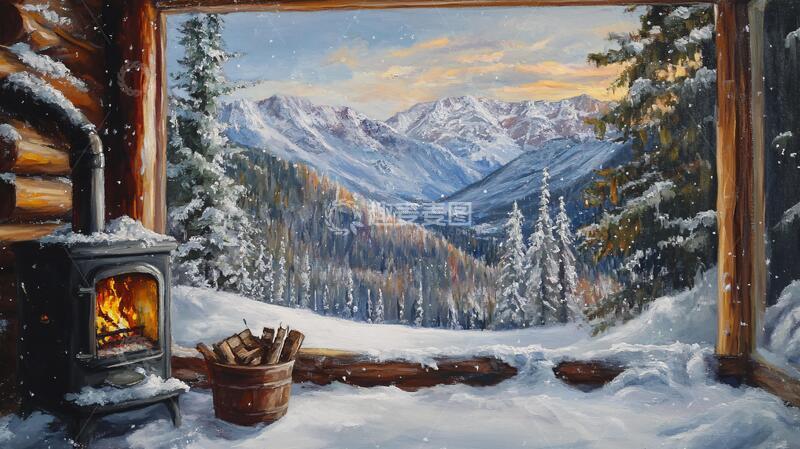 高清大图下载【趣麦麦图】雪景油画油画雪景绘画2