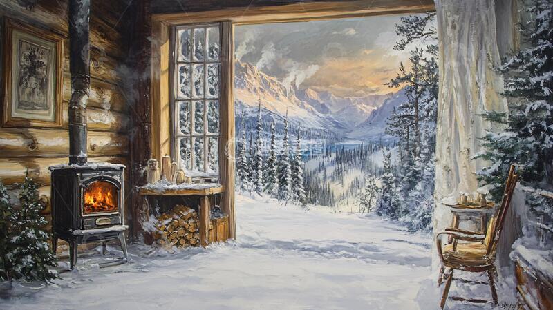 高清大图下载【趣麦麦图】冬季雪景风景油画5