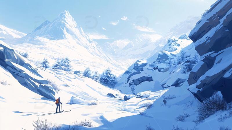 高清大图下载【趣麦麦图】雪山原画插画场景雪景