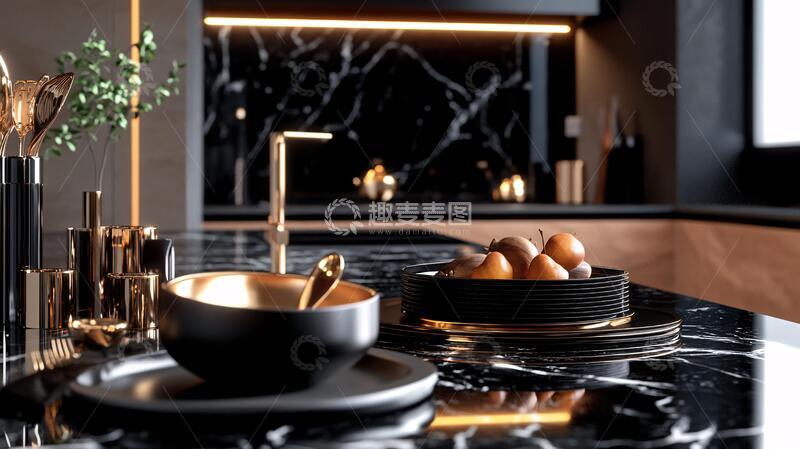 高清大图下载【趣麦麦图】橱柜超高清厨房黑色台面