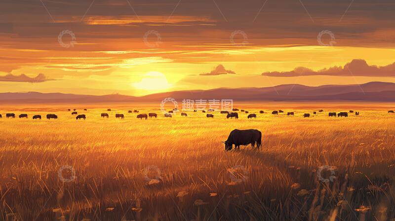高清大图下载【趣麦麦图】荒野黄昏插画31