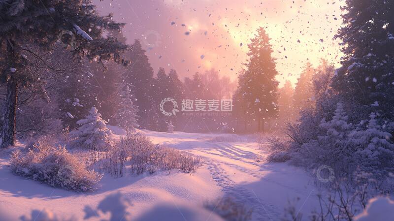 高清大图下载【趣麦麦图】冬天森林夕阳雪景12