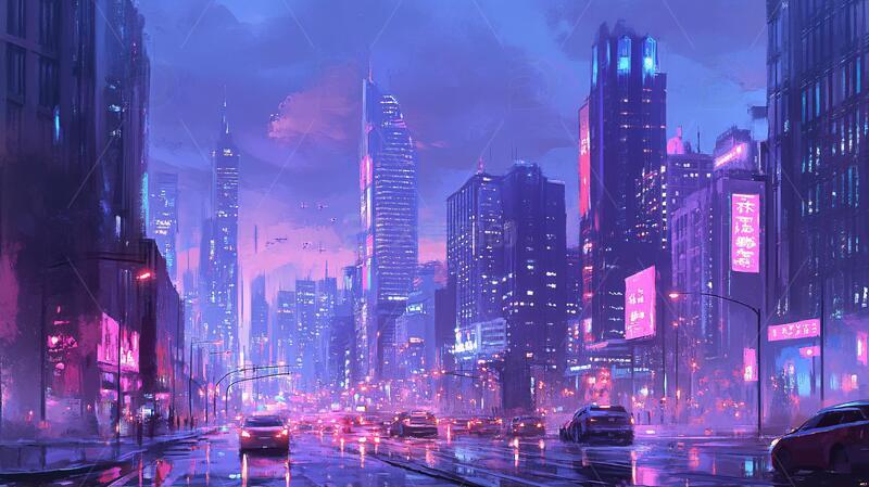 高清大图下载【趣麦麦图】都市雨景朋克街景雨景