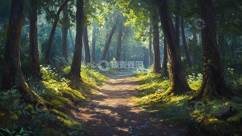 高清大图下载【趣麦麦图】林间小道手绘13