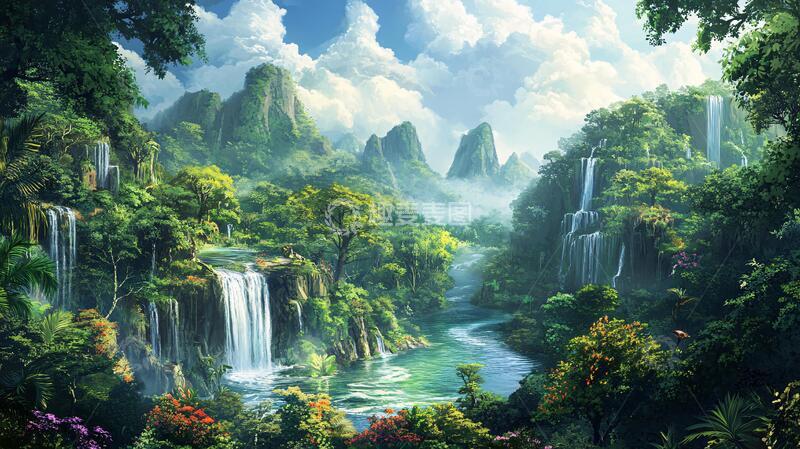 高清大图下载【趣麦麦图】高清瀑布背景墙壁纸6