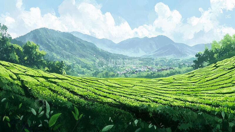 高清大图下载【趣麦麦图】茶园风光插画2