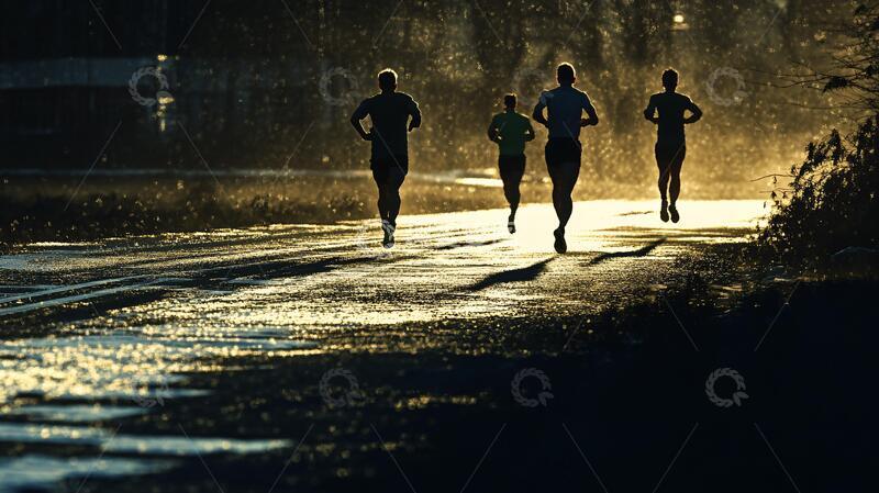 高清大图下载【趣麦麦图】清晨马拉松比赛