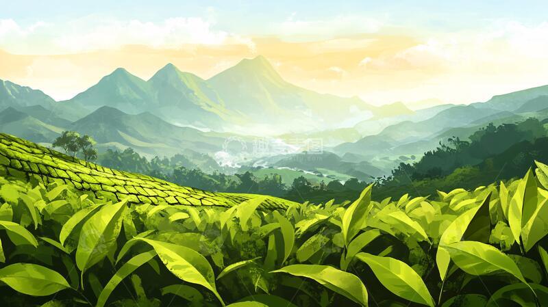 高清大图下载【趣麦麦图】茶园风光插画1