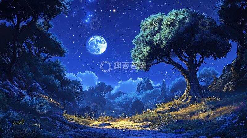 高清大图下载【趣麦麦图】月色夜色梦幻森林背景2