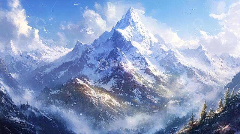 高清大图下载【趣麦麦图】雪山原画壁纸原画风景