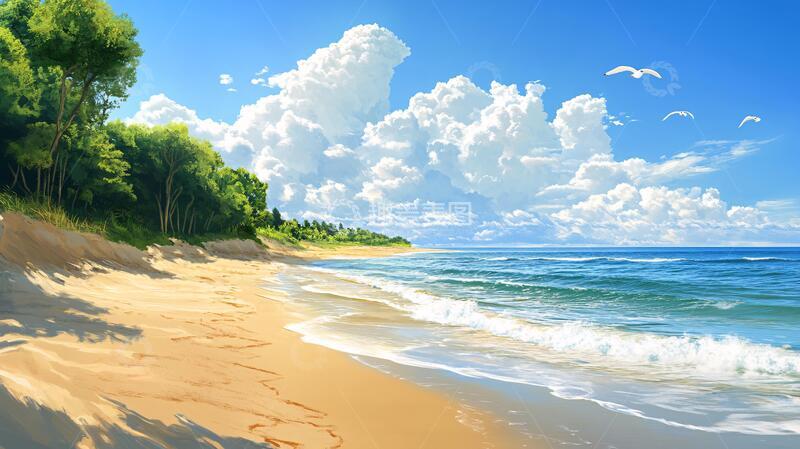 高清大图下载【趣麦麦图】唯美海岸风景插画29