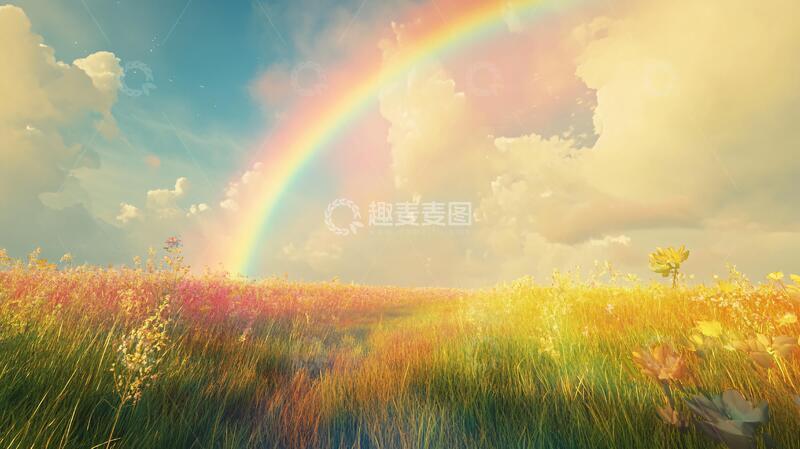 高清大图下载【趣麦麦图】彩虹下的油菜花