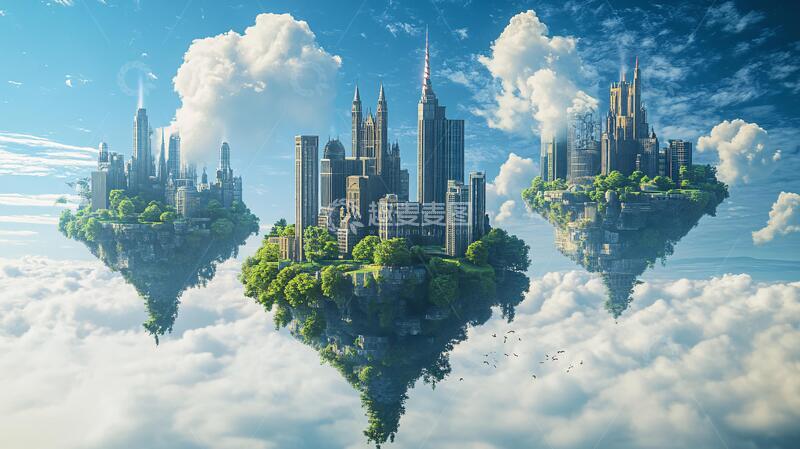 高清大图下载【趣麦麦图】城市悬浮岛风景1