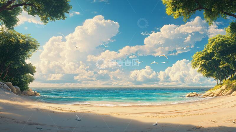 高清大图下载【趣麦麦图】唯美海岸风景插画28