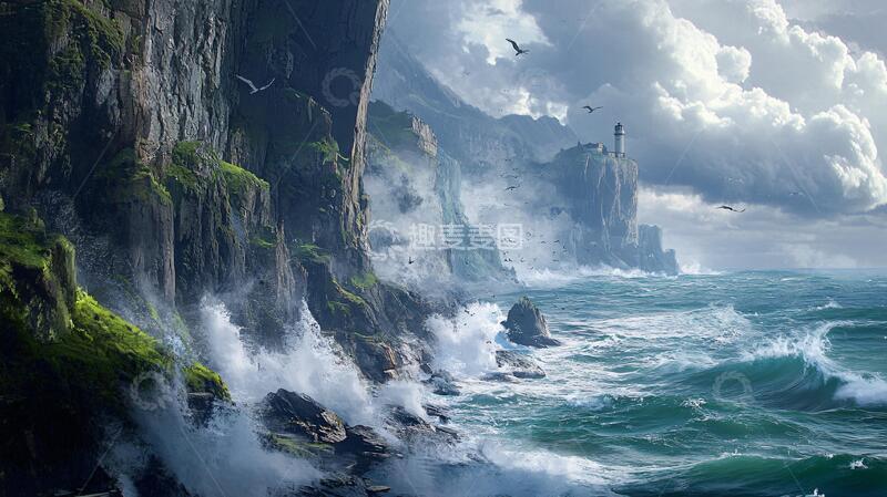 高清大图下载【趣麦麦图】风雨中海洋海岛