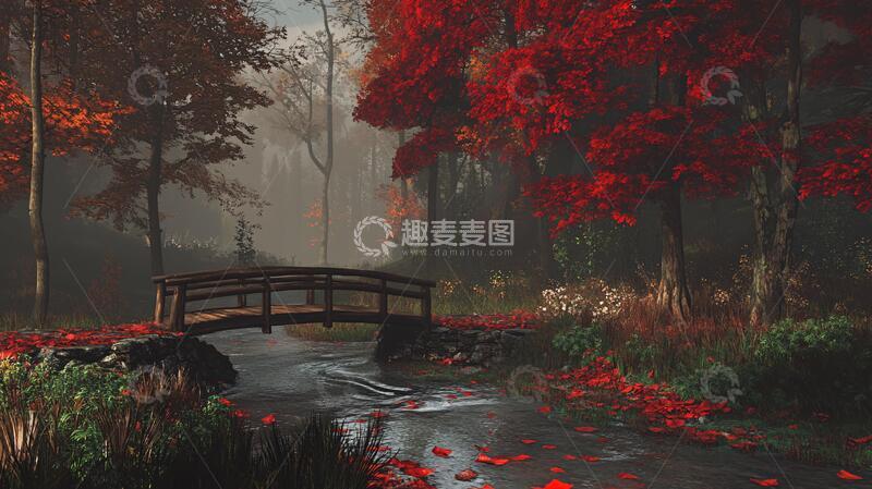 高清大图下载【趣麦麦图】唯美枫林栈道1