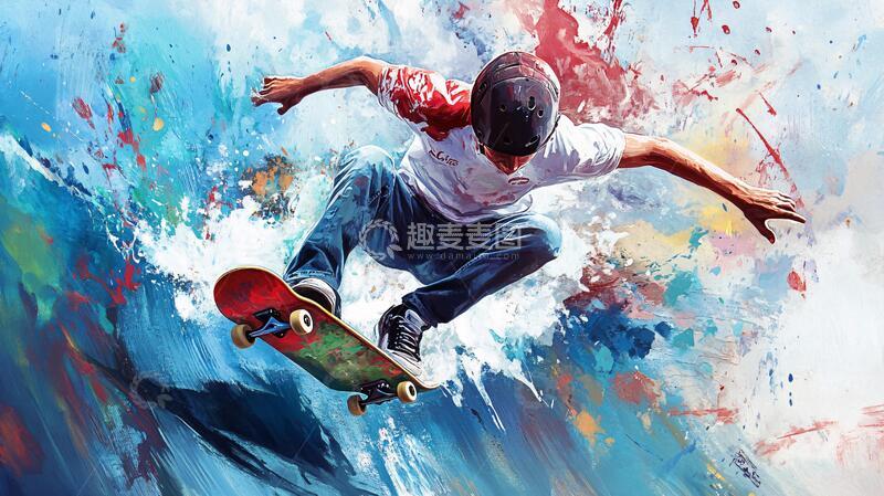 高清大图下载【趣麦麦图】滑板运动插画